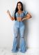 Plus Size Denim Ripped Hole Tassel Flared Jeans LSD-8715