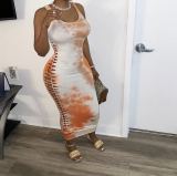 Plus Size Tie Dye Print Sleeveless Hollow Maxi Dress LSD-8701