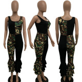 Camo Print Patchwork Sleeveless Ruffled Jumpsuits LSD-8732