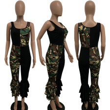 Camo Print Patchwork Sleeveless Ruffled Jumpsuits LSD-8732