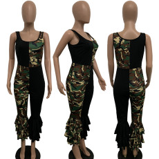 Camo Print Patchwork Sleeveless Ruffled Jumpsuits LSD-8732
