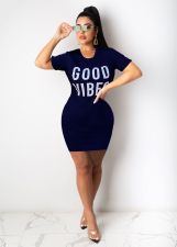 Letter Print O Neck Short Sleeve Mini Dress LSD-8822