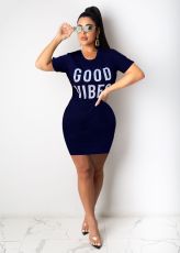 Letter Print O Neck Short Sleeve Mini Dress LSD-8822