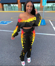 Plus Size Printed Batwing Sleeve Two Piece Sets LSD-88768