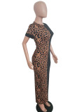 Plus Size Leopard Patchwork Short Sleeve Maxi Dress LSD-8600