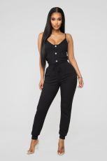Solid Ribbed Sleeveless Spaghetti Strap Jumpsuits LSD-8826
