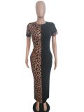 Plus Size Leopard Patchwork Short Sleeve Maxi Dress LSD-8600