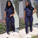 Solid Hooded Hole Short Sleeve 2 Piece Pants Set LSD-8315