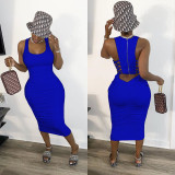 Plus Size Sexy Hollow Out Sleeveless Ruched Midi Dress LSD-8696