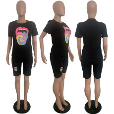 Tongue Print T Shirt And Shorts Two Piece Sets LSD-8714