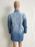 Casual Beading Long Sleeve Buttons Denim Dress LSD-8269