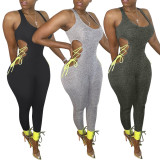 Plus Size Fitness Sleeveless Lace Up Hollow Jumpsuits LSD-8723