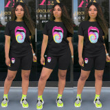 Tongue Print T Shirt And Shorts Two Piece Sets LSD-8714