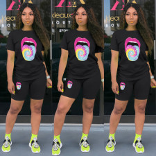 Tongue Print T Shirt And Shorts Two Piece Sets LSD-8714
