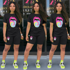 Tongue Print T Shirt And Shorts Two Piece Sets LSD-8714