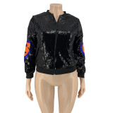 Plus Size Casual Sequined Full Sleeve Zipper Jacket OSIF-20923