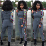 Plus Size Velvet Sequined Patchwork 2 Piece Sets OSIF-21031