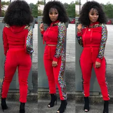 Plus Size Velvet Sequined Patchwork 2 Piece Sets OSIF-21031