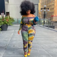 Plus Size Tie Dye Long Sleeve 2 Piece Sets OSIF-21045