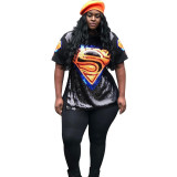 Plus Size Sequined Split Short Sleeve Tops OSIF-20925
