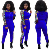 Plus Size Velvet Sequined Patchwork 2 Piece Sets OSIF-21031
