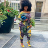 Plus Size Tie Dye Long Sleeve 2 Piece Sets OSIF-21045