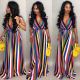 Rainbow Striped V Neck Maxi Dress LSD-8133