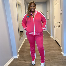 Plus Size Casual Tracksuit Zipper Two Piece Sets OSIF-20999