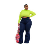 Plus Size Fat MM Denim Flared Jeans HSF-2295
