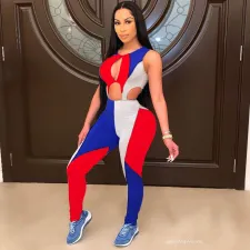 Sexy Patchwork Hollow Out Sleeveless Jumpsuits MDF-5210