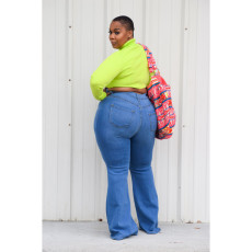 Plus Size Fat MM Denim Flared Jeans HSF-2295