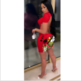 Poker Print Backless Short Sleeve Mini Dress IV-8166