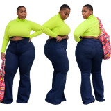Plus Size Fat MM Denim Flared Jeans HSF-2295