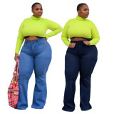 Plus Size Fat MM Denim Flared Jeans HSF-2295