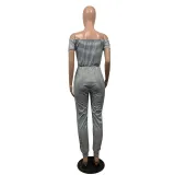 Casual Striped Slash Neck Short Sleeve Jumpsuits OY-6251