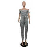 Casual Striped Slash Neck Short Sleeve Jumpsuits OY-6251