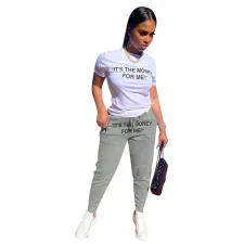 Letter Print T Shirt And Pants Two Piece Sets OY-6250