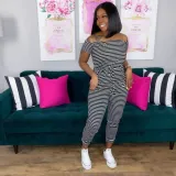 Casual Striped Slash Neck Short Sleeve Jumpsuits OY-6251