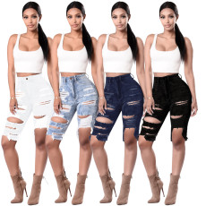 Denim Ripped Hole Knee Length Jeans HSF-2067
