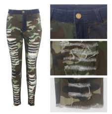 Plus Size Camo Print Hole Skinny Pants HSF-2096