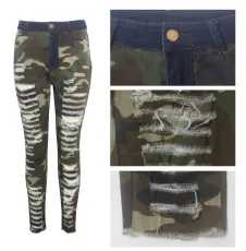 Plus Size Camo Print Hole Skinny Pants HSF-2096