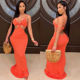 Sexy Hollow Out Backless Slip Maxi Dress CHY-1315