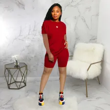 Solid T Shirt And Shorts Two Piece Sets SMR-9683_1
