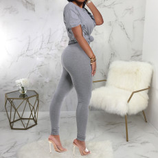 Casual Solid Short Sleeve Two Piece Pants Set SMR-9683_2