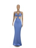 Sexy Hollow Out Backless Slip Maxi Dress CHY-1315