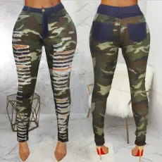 Plus Size Camo Print Hole Skinny Pants HSF-2096