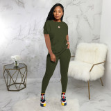 Casual Solid Short Sleeve Two Piece Pants Set SMR-9683_2