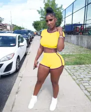 Casual Solid Short Sleeve Two Piece Sets TR-1105