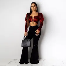 Plus Size Denim Ripped Flared Jeans HSF-2098