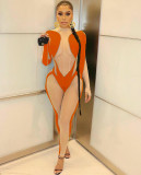 Plus Size Mesh Patchwork Long Sleeve Jumpsuit YIM-169